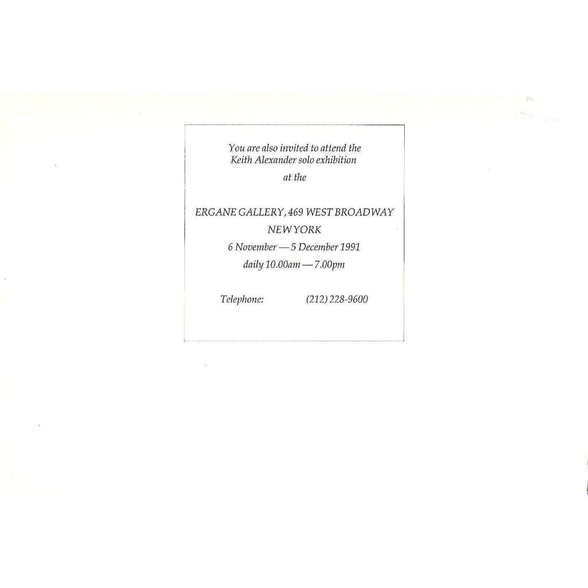 Keith Alexander (Invitation to an Exhibition of his Work)