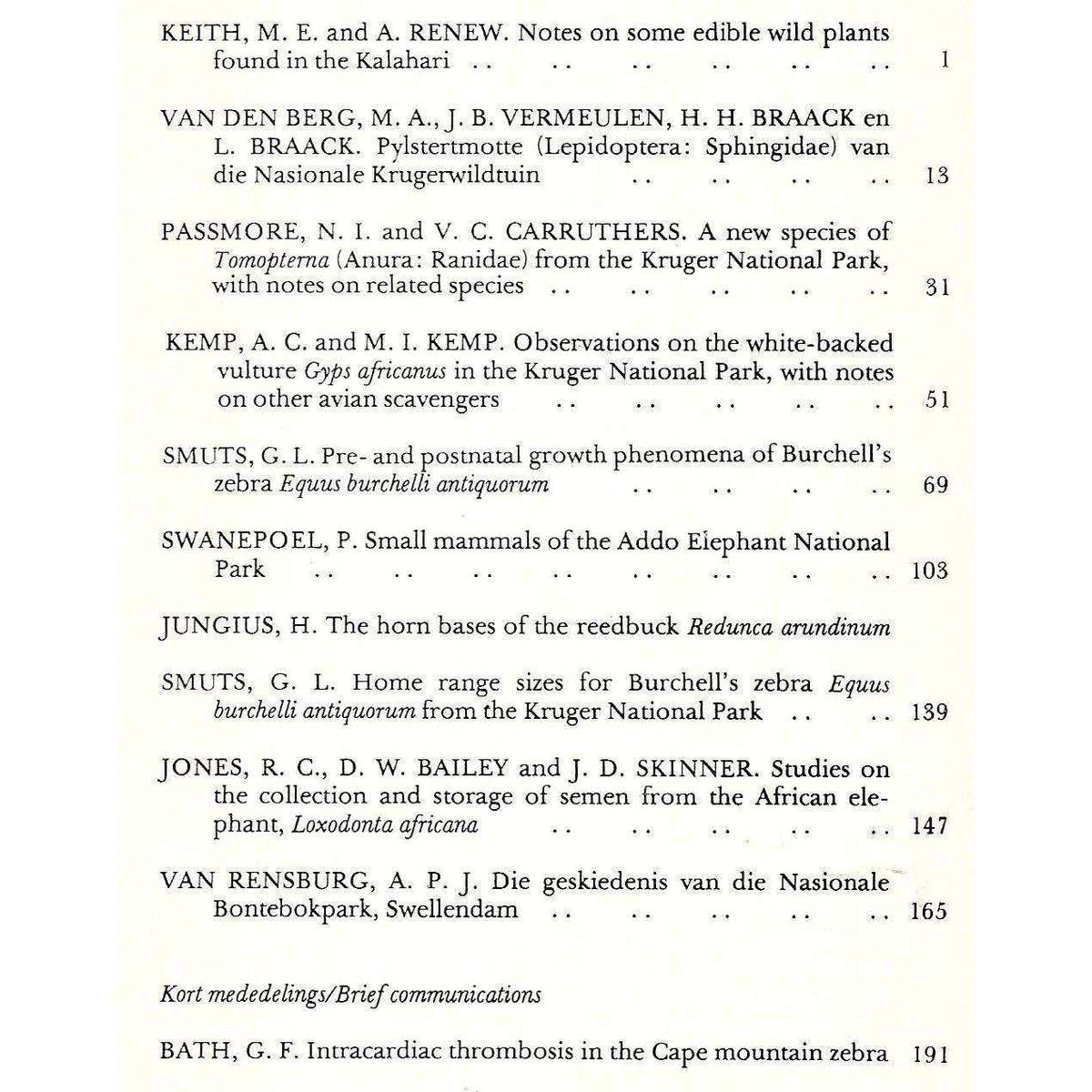 Koedoe: Journal for Scientific Research in the National Parks of the Republic of South Africa (No...