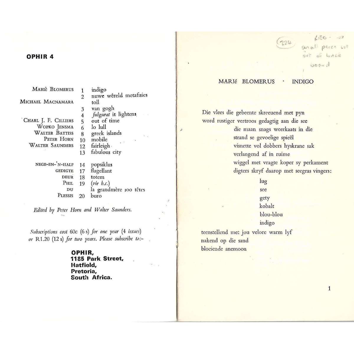 Ophir No. 4: Poesie/Poetry (Afrikaans and English)