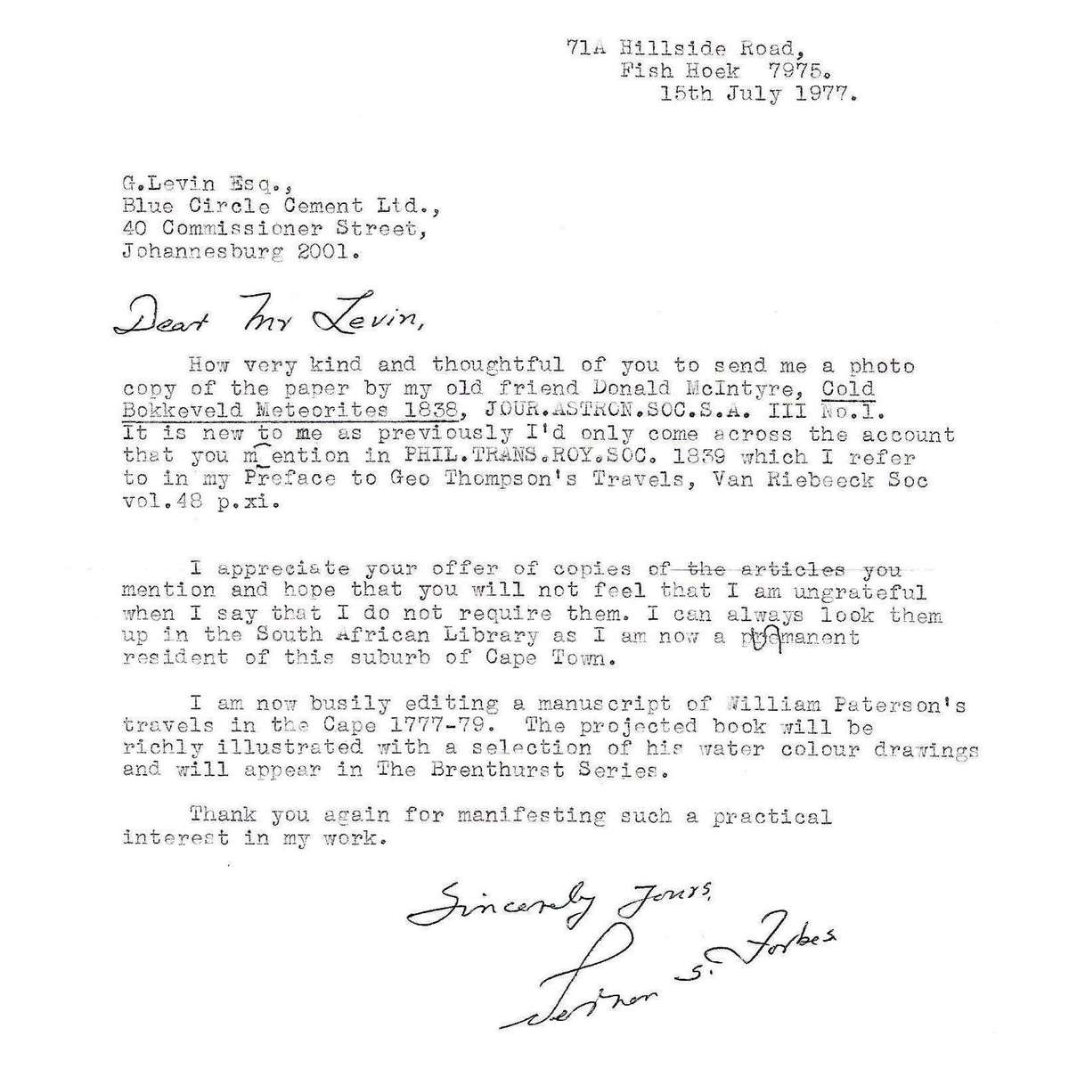 Pioneer Travellers in South Africa (With Signed Letter by Author) | Vernon S. Forbes