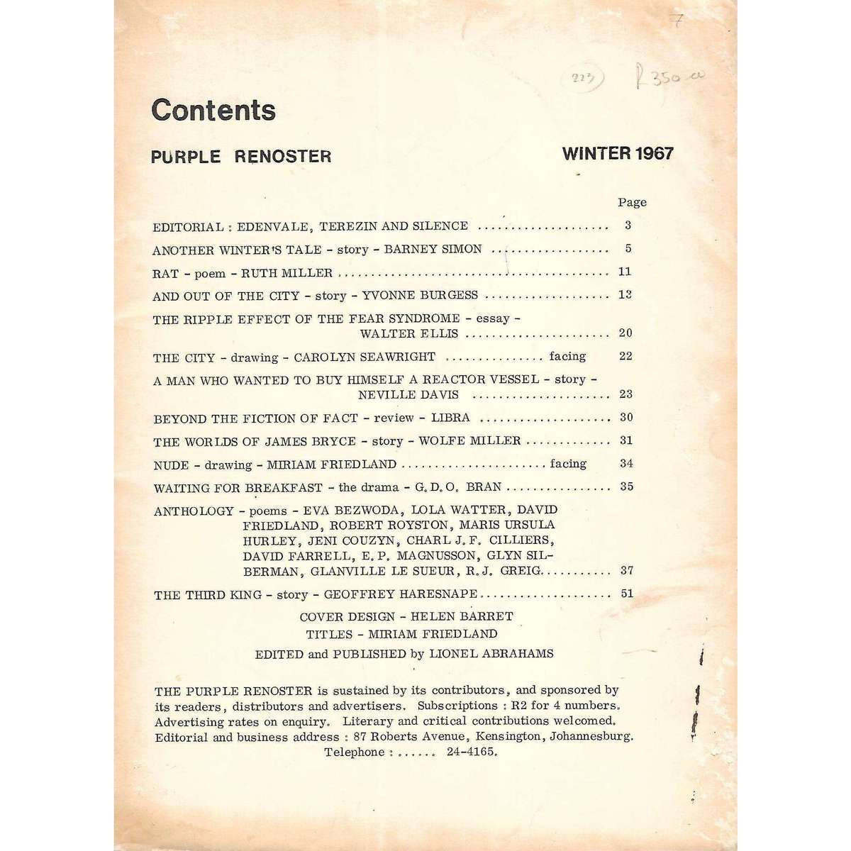 Purple Renoster (No. 7, Winter, 1967)