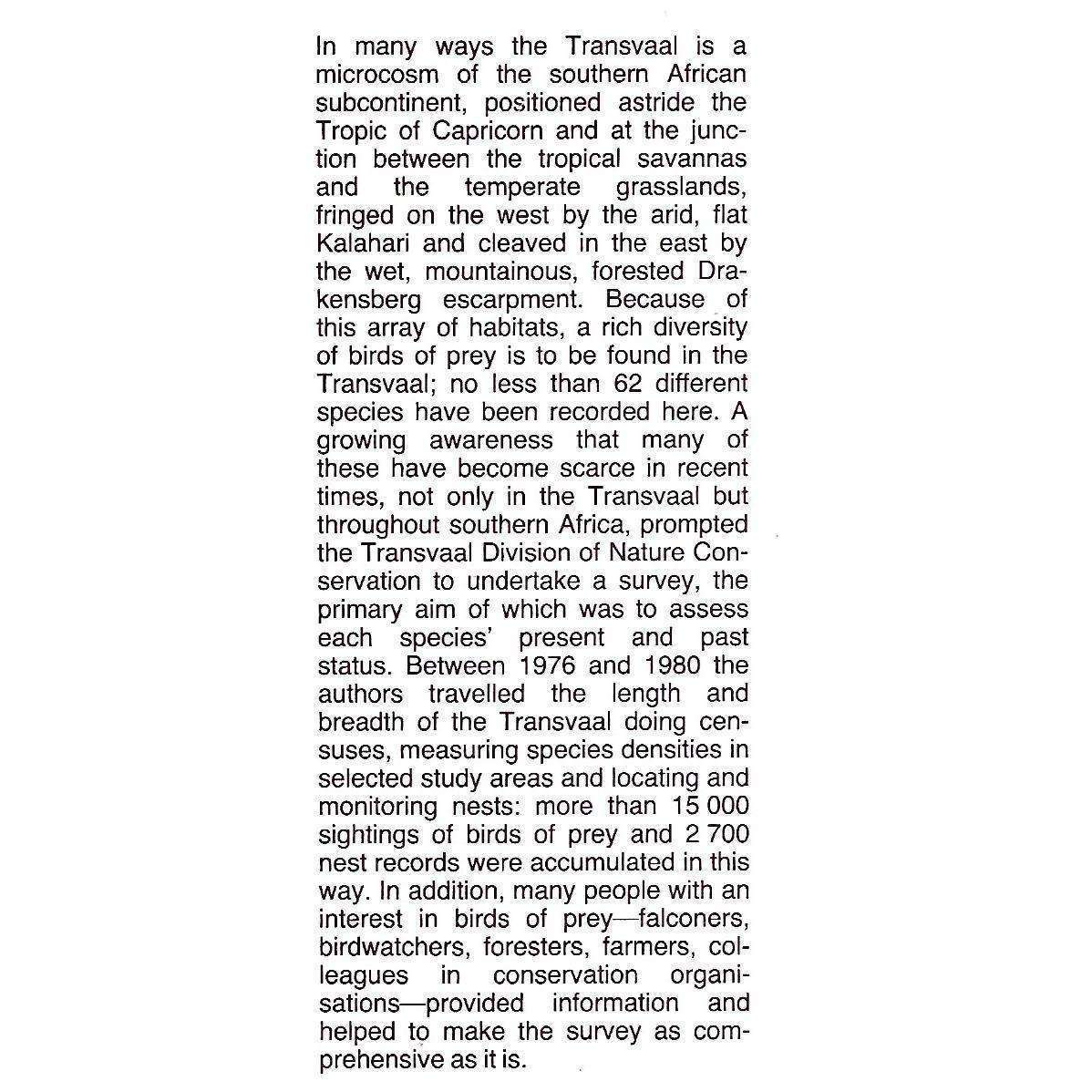 The Status & Conservation of Birds of Prey in the Transvaal | Warrick Tarboton & David Allan