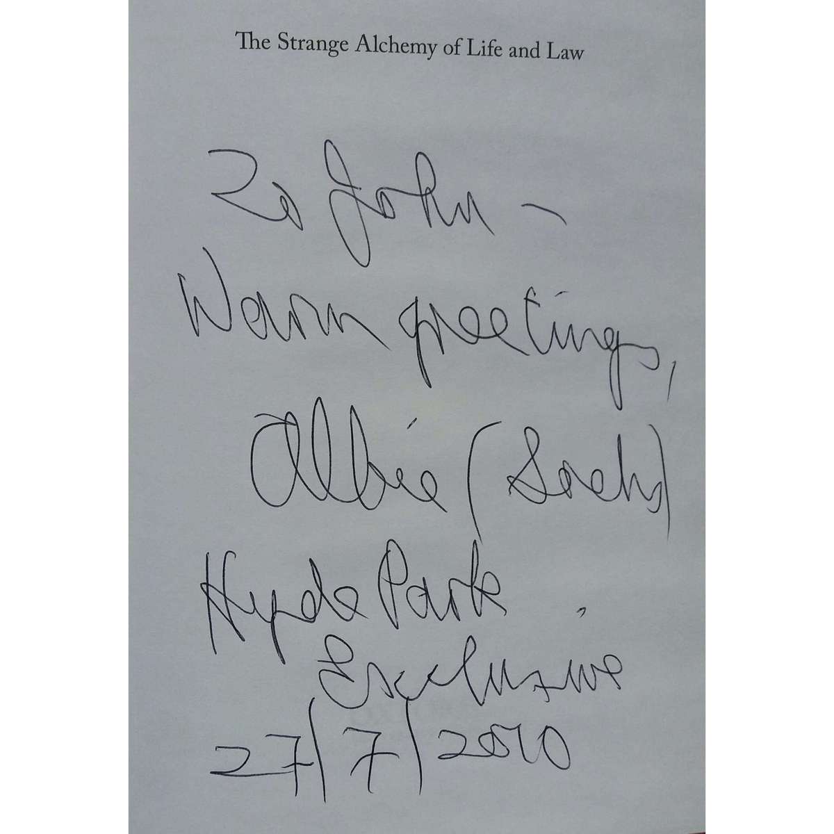 The Strange Alchemy of Life and Law (Inscribed by the Author) | Albie Sachs