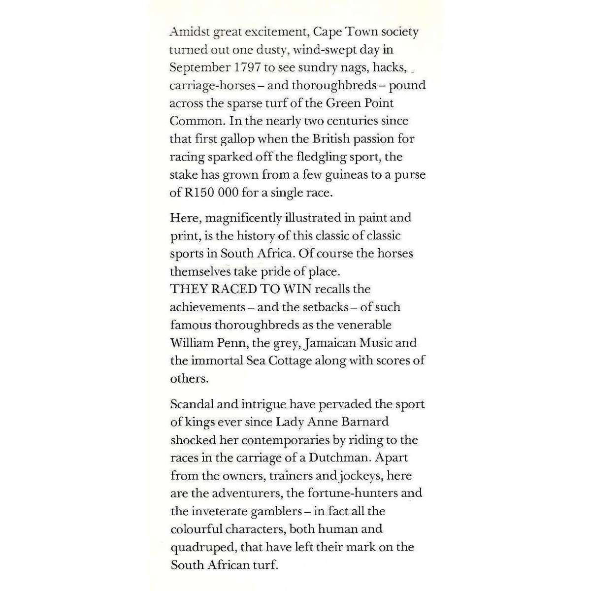 They Raced to Win: A History of Racing in South Africa 1797-1979 | Jean Jaffee