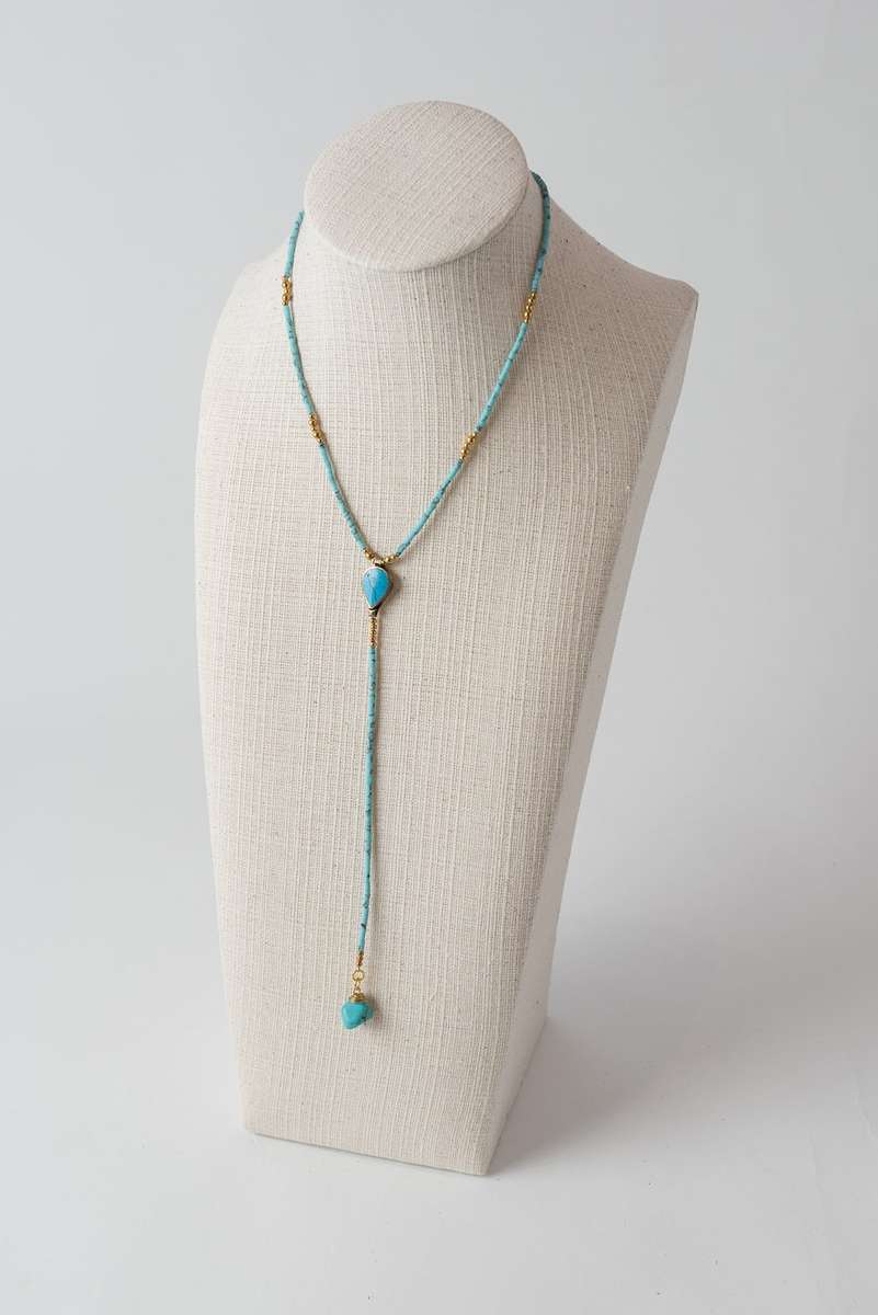 Long Two Pendant Y Necklace Turquoise