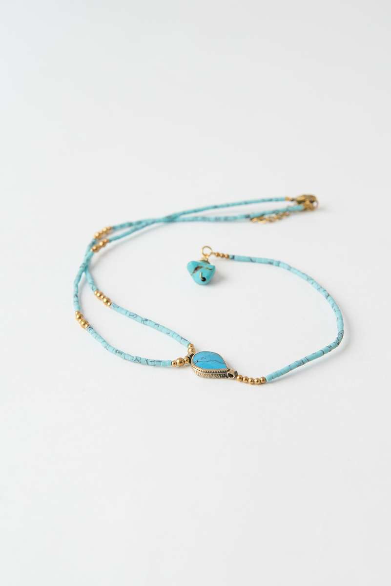 Long Two Pendant Y Necklace Turquoise