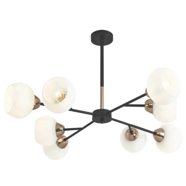 Metal Chandelier with White Glass Colour:  Black and Gold