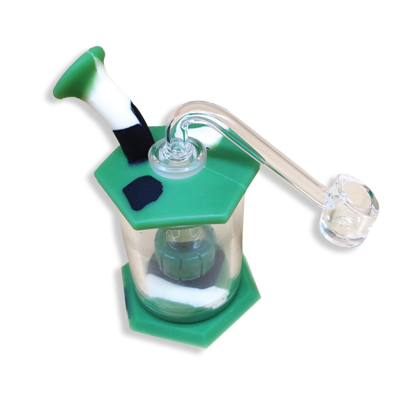 Silicone and Glass Dab Bubbler 12CM - Yellow/Black