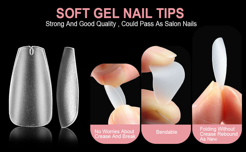 Almond - Extra Short - Full Cover - Soft Gel - Clear Matt - Nail Tips - 300pcs - M072