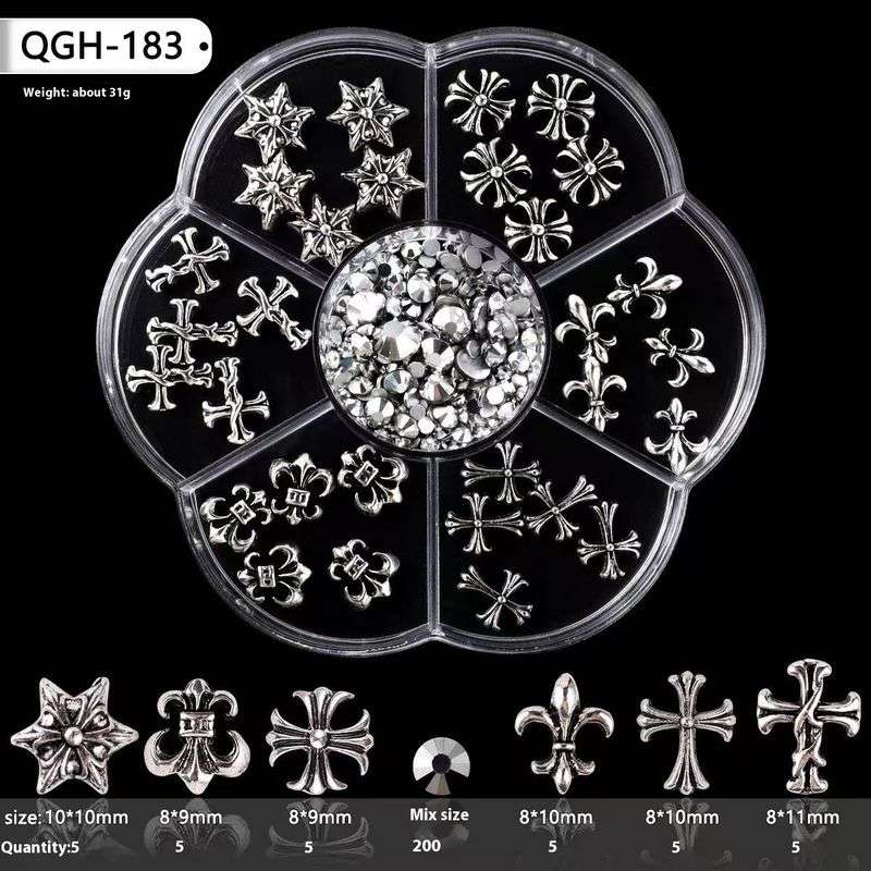 Nail Decoration - Metal - Cross & Stars - Silver