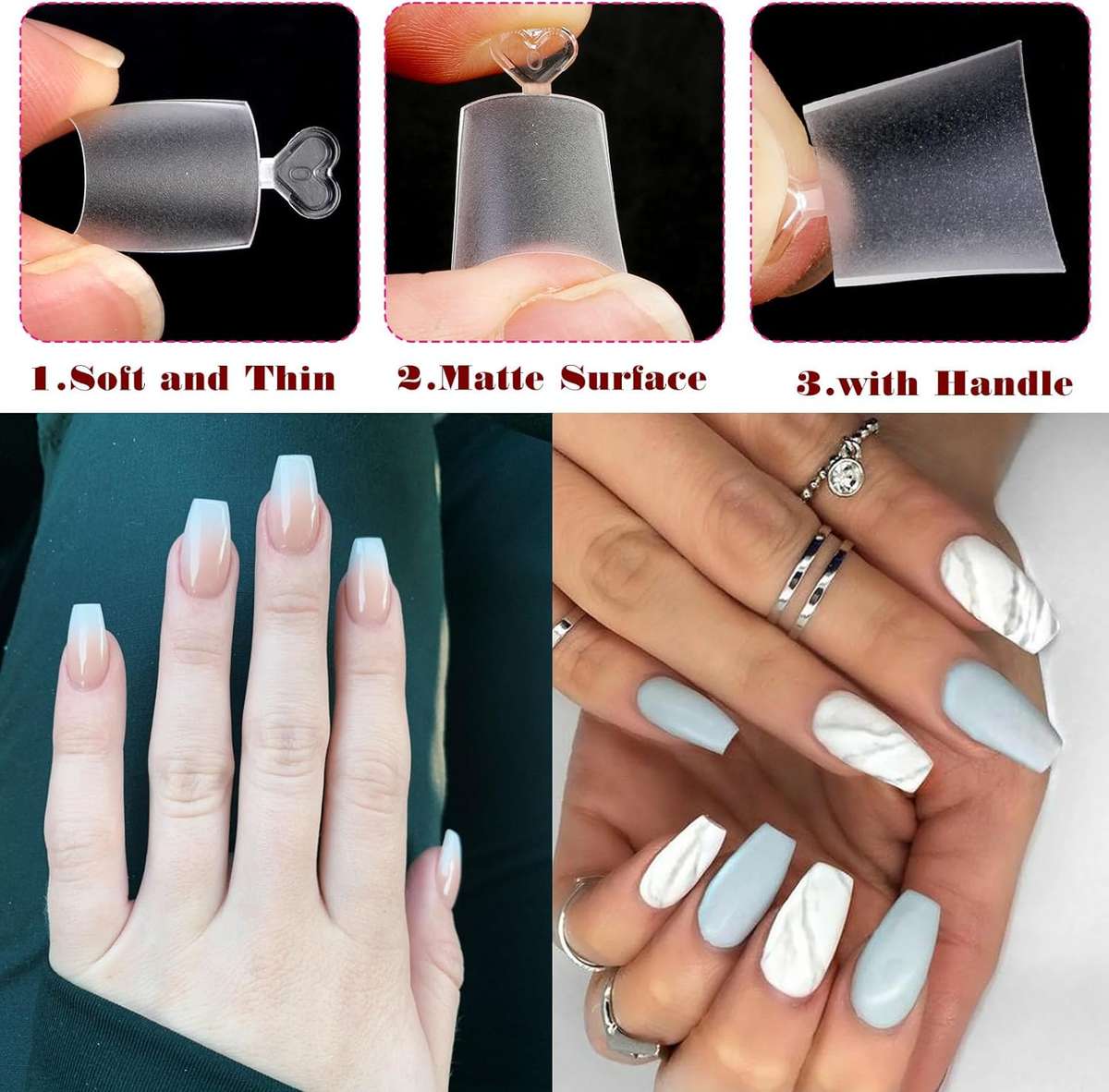 Coffin - Short - Half Cover - Soft Gel - Clear Matt - Nail Tips - 240pcs - YS-407