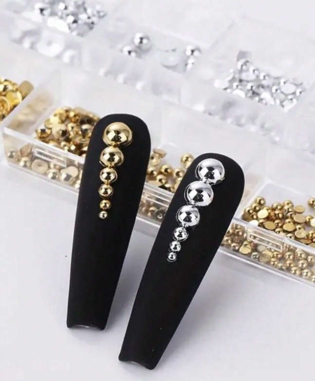Nail Decoration - Gold & Silver - Flat Bottom - Pearls