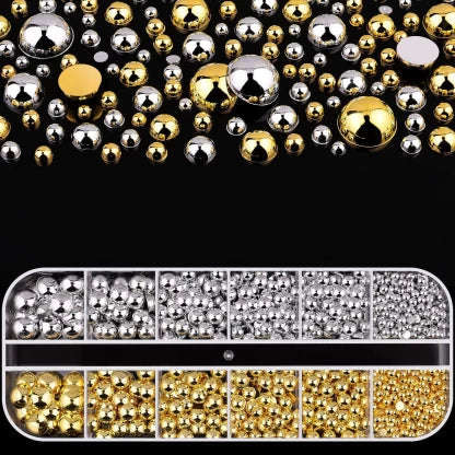 Nail Decoration - Gold & Silver - Flat Bottom - Pearls