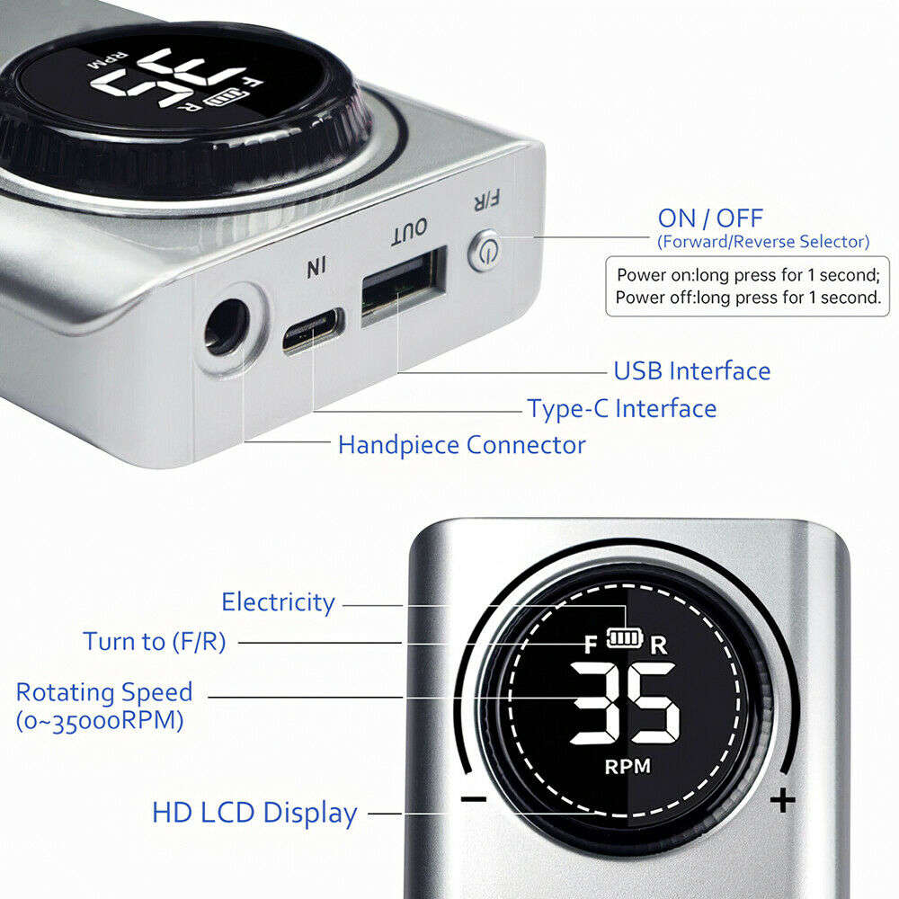 35000RPM Electric Nail File/Drill Machine - Rechargeable / Cordless / Portable