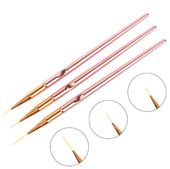 Drawing / Striping Brush - Rose Gold & Gold - 3pcs