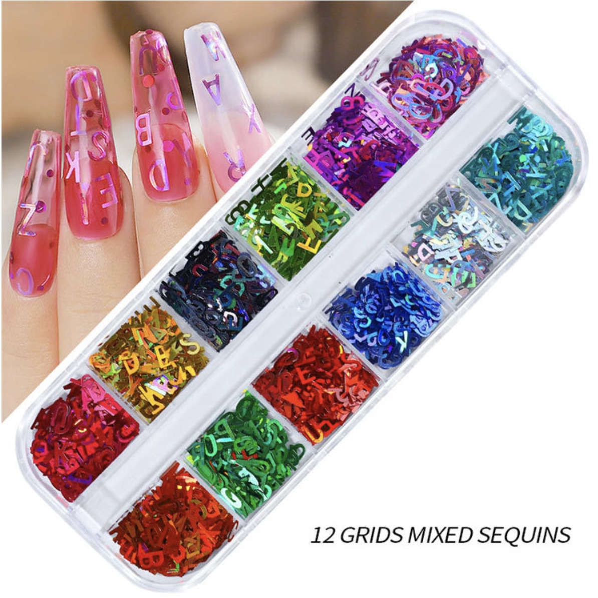 Alphabet Nail Decorations - 12 Grit Box