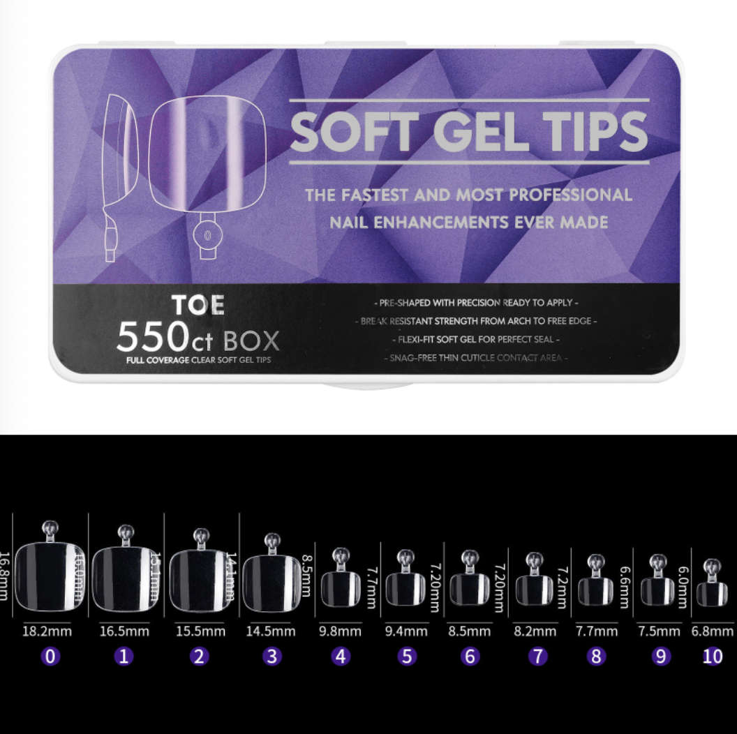 Toe - Full Cover Soft Gel Nail Tips - 550pcs - Clear - Box