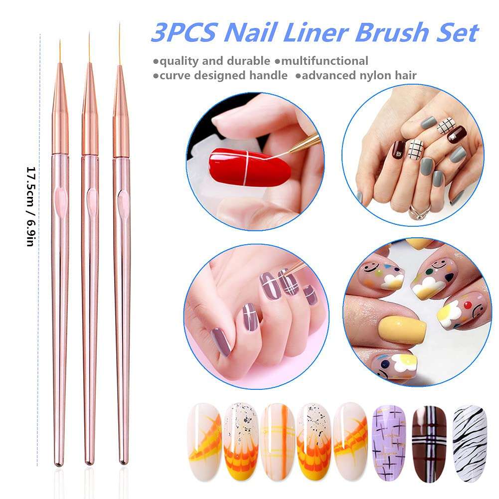 Drawing / Striping Brush - Rose Gold & Gold - 3pcs
