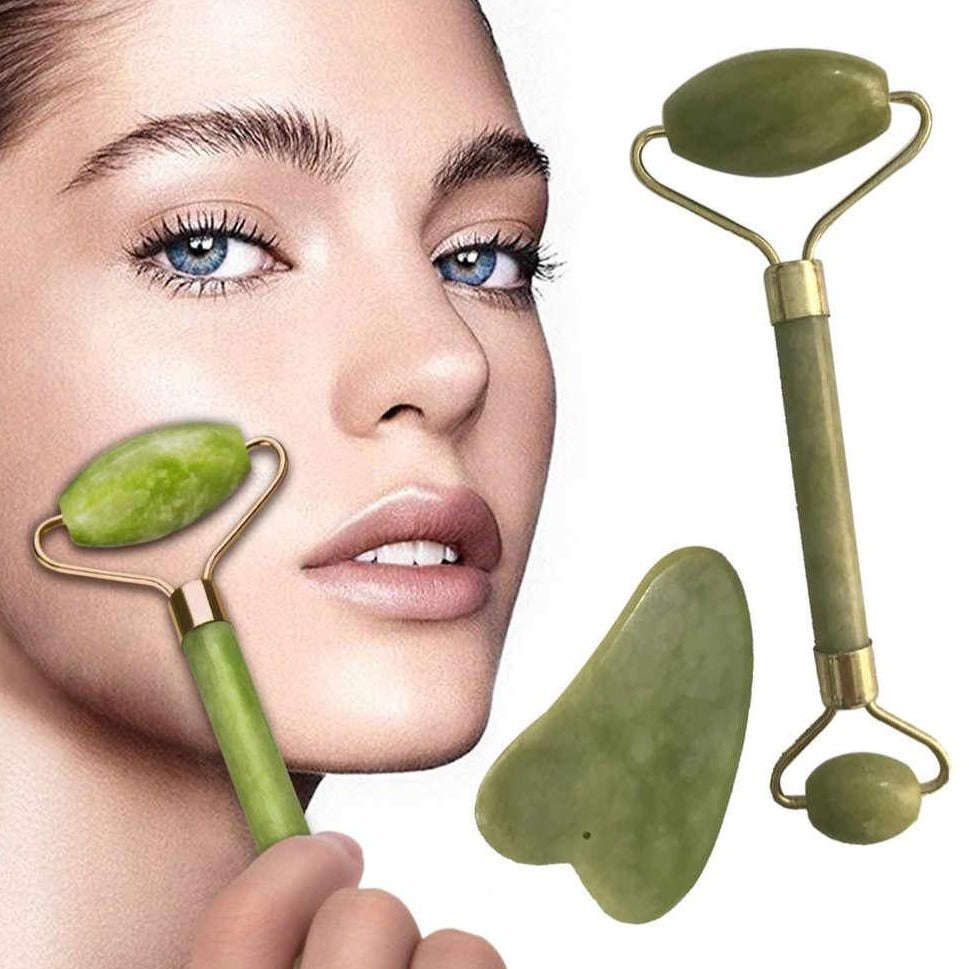 Jade Massage Roller & Gua Sha Set - 2pc