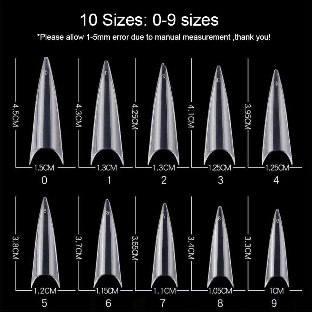 Stiletto - Half Cover Nail Tips - 100pcs - Box - Clear