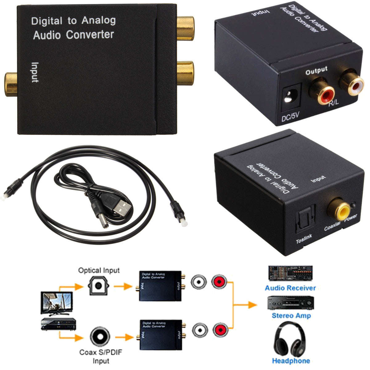 Digital to Analog Audio Converter Adapter for PC DVD Amplifier