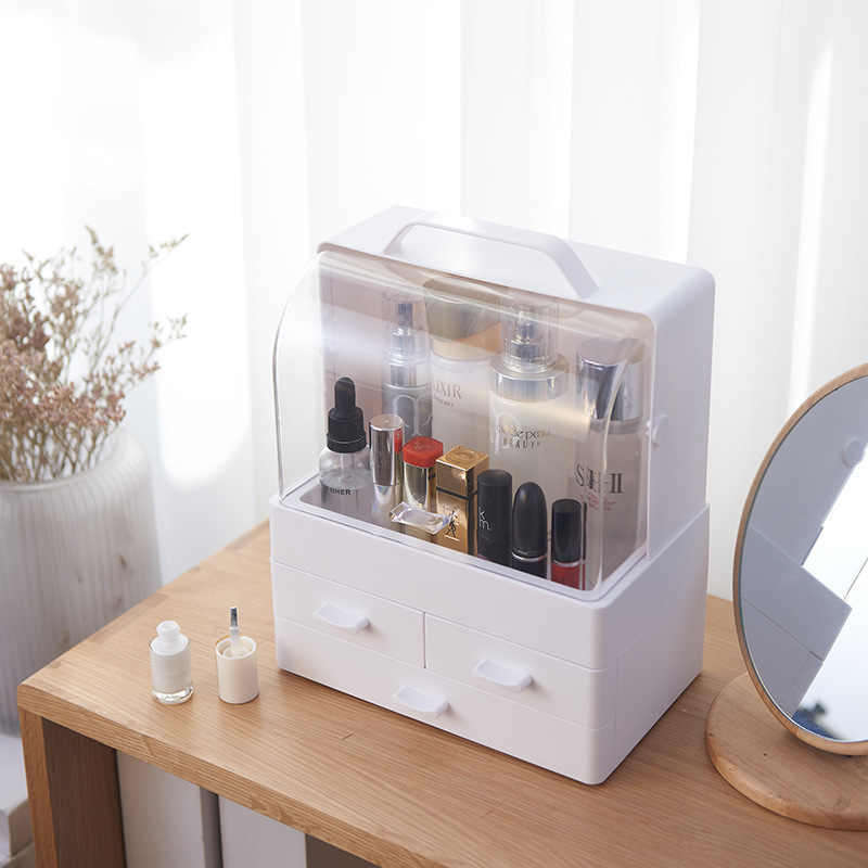 Portable Make Up Cosmetic Storage Box with Drawers and Lids
