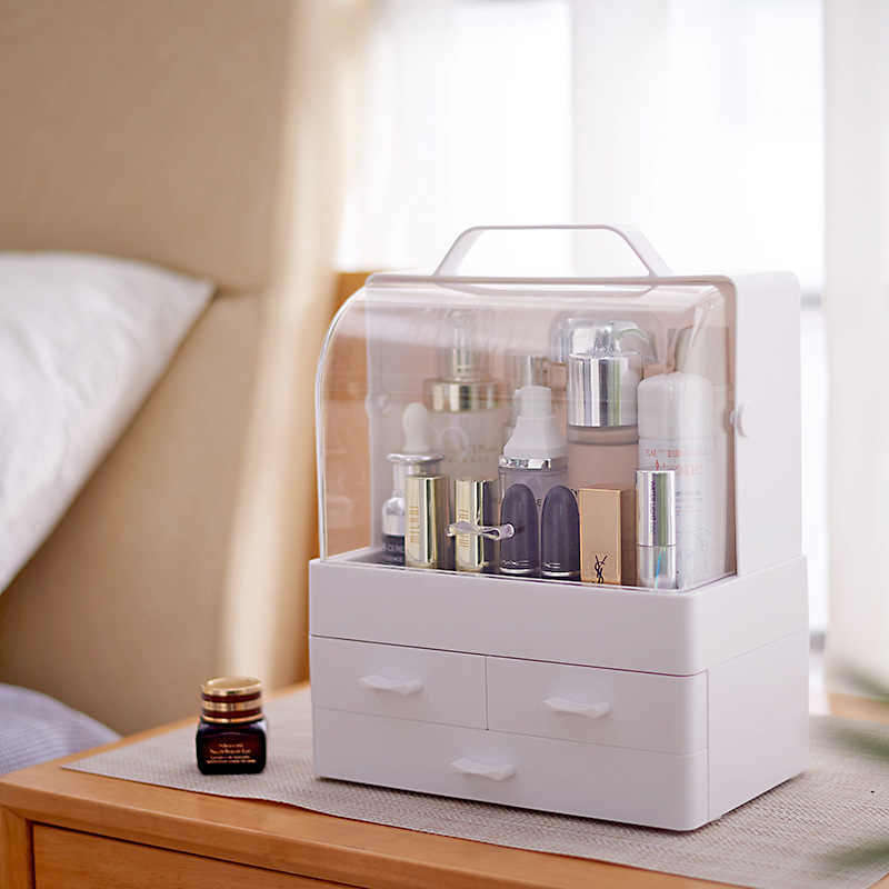 Portable Make Up Cosmetic Storage Box with Drawers and Lids