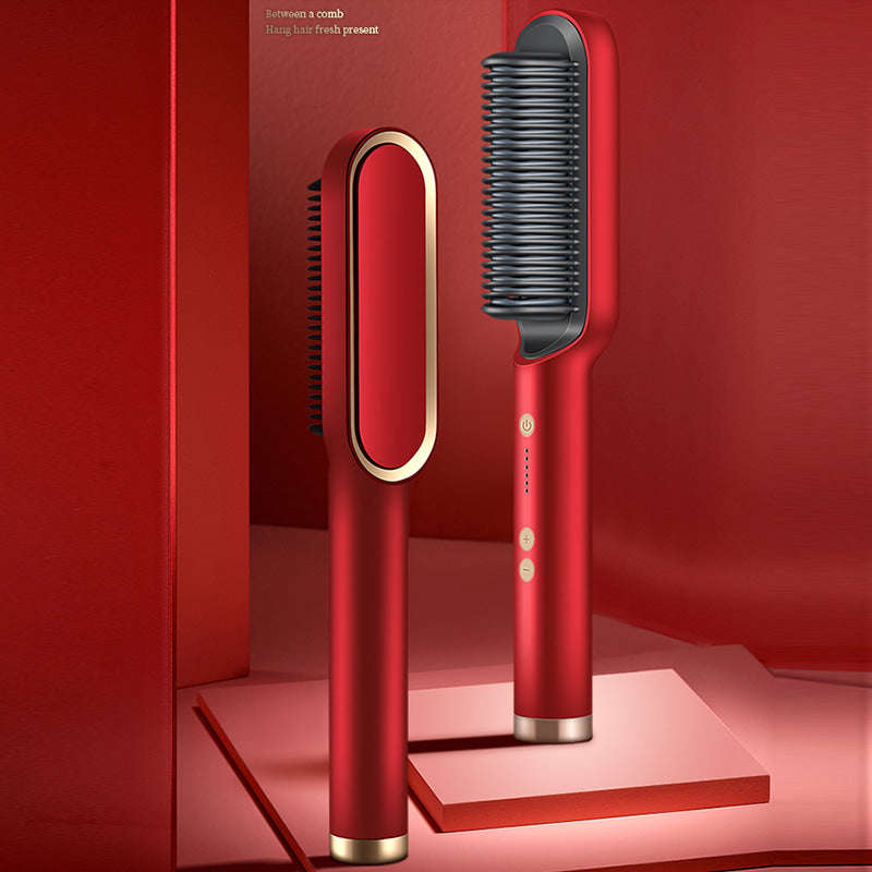 Luxury PTC Comb Hair Straightener Brush - Red