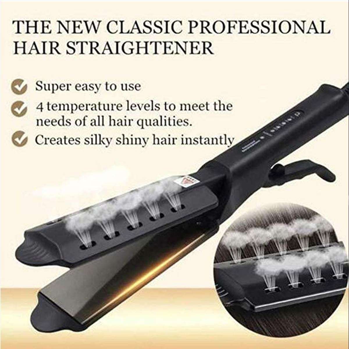Steamy Four-gear temperature adjustable Ceramic Hair Straightener