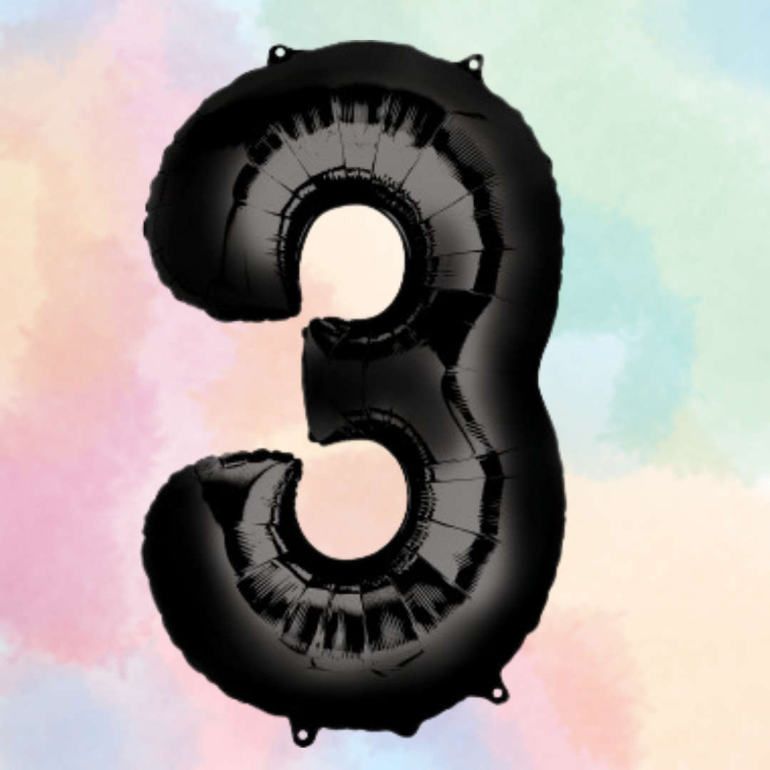 FOIL BALLOON  LARGE BLACK THREE 3