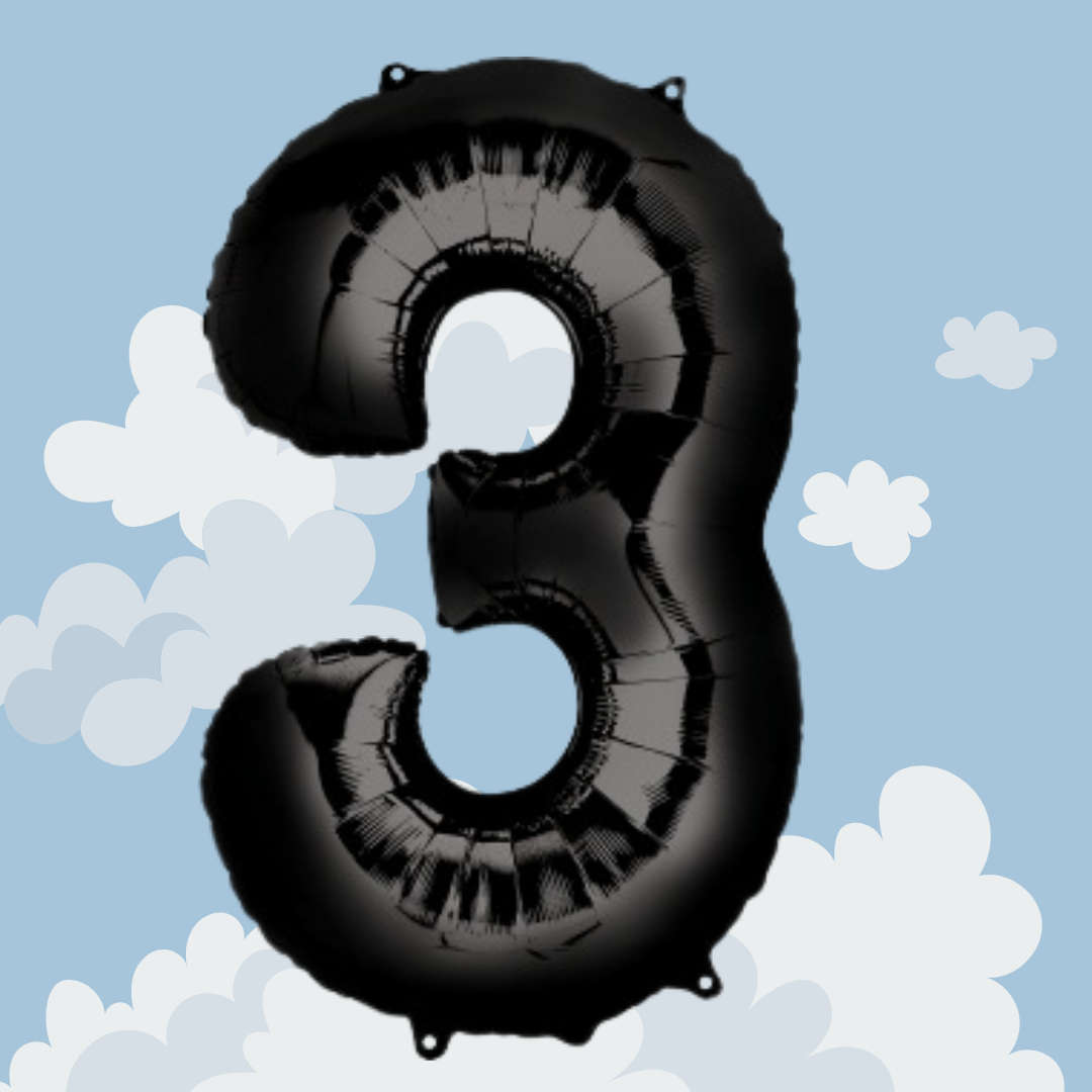 FOIL BALLOON  LARGE BLACK THREE 3