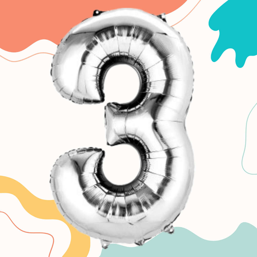 FOIL BALLOON  LARGE SILVER THREE 3