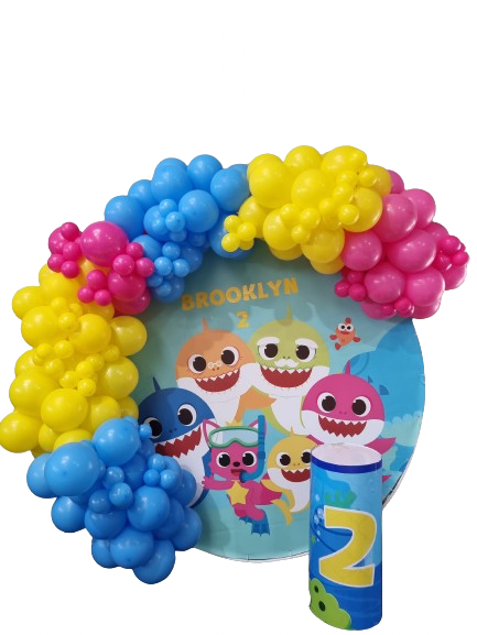 BABY SHARK PARTY DECOR Round Backdrop Balloon Garland and Plinth