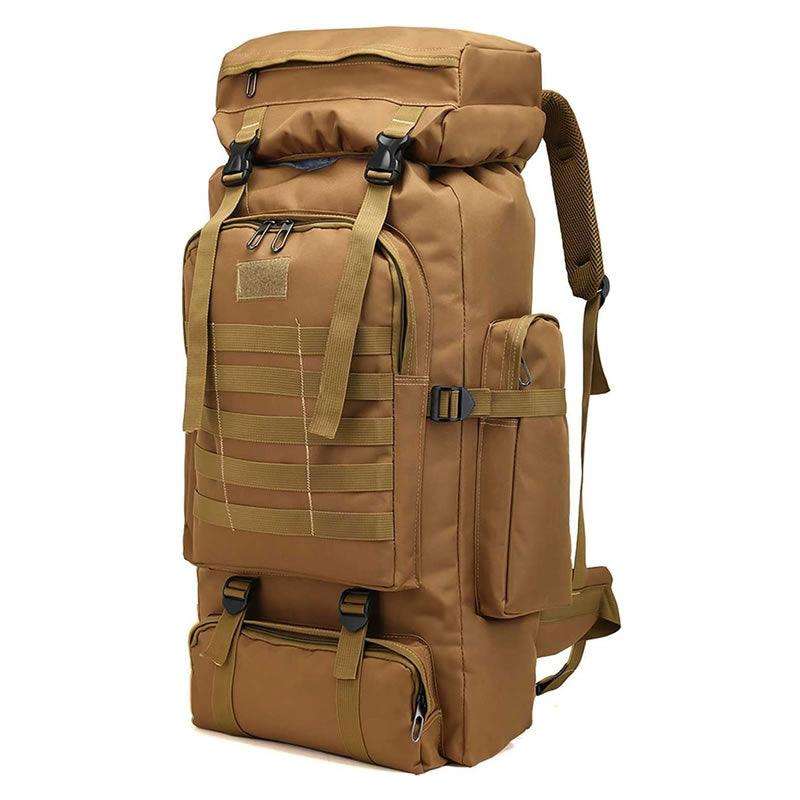 80L Outdoor Camping Hiking Tactical Backpack JY-76 BROWN