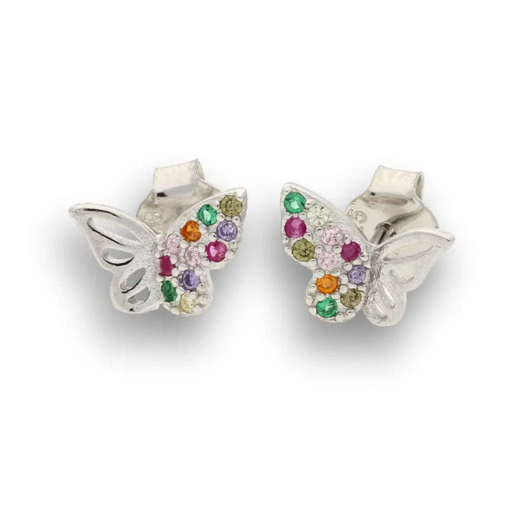 Sterling Silver Butterfly Earrings Multi-Colour CZ Gemstones
