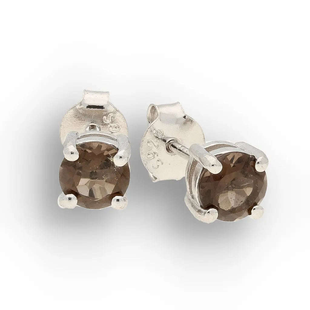 Sterling Silver Smoky Quartz Stud Earrings  5mm