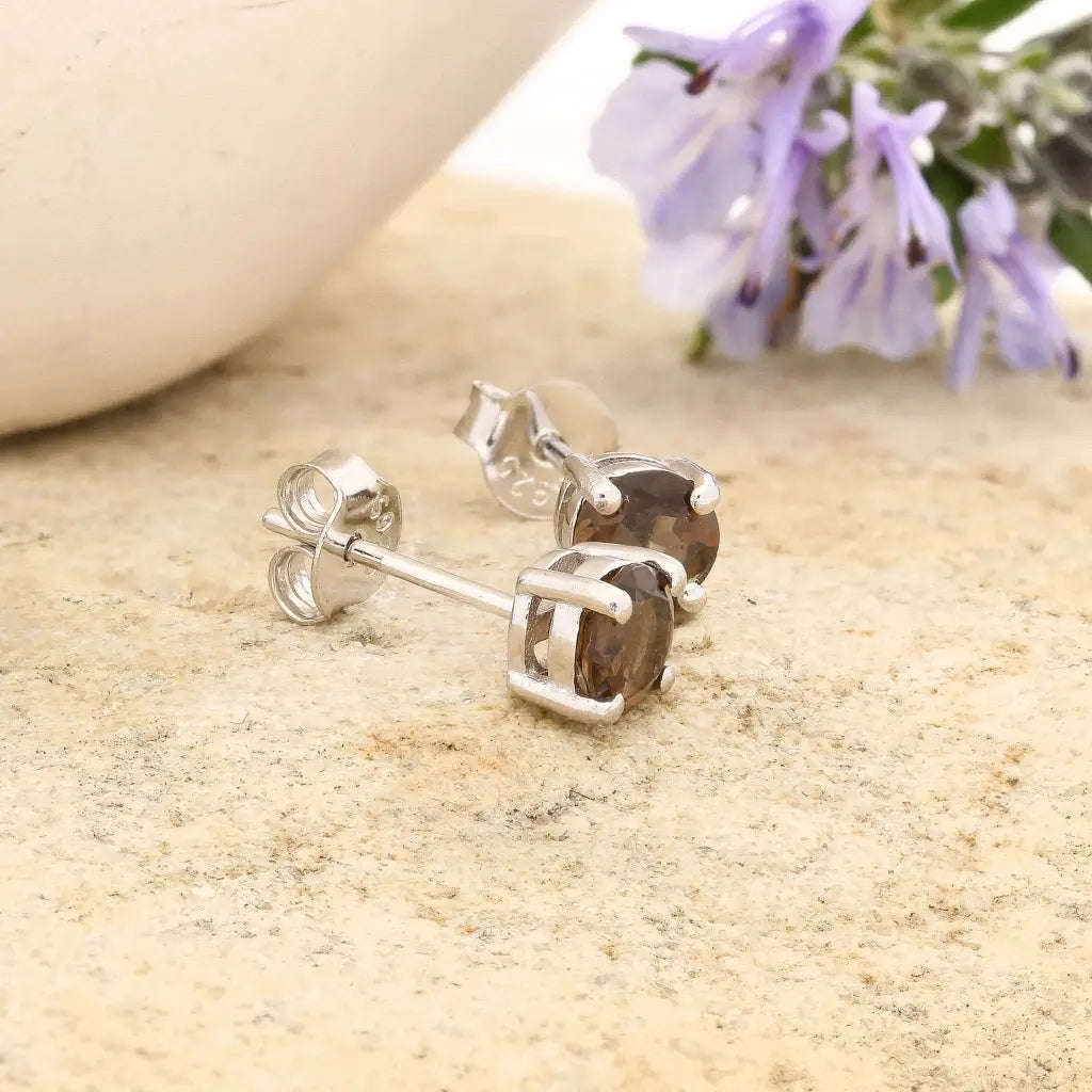 Sterling Silver Smoky Quartz Stud Earrings  5mm