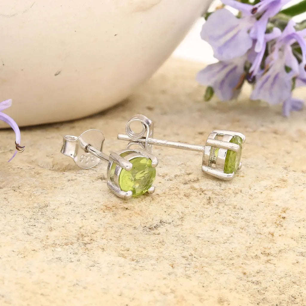 Sterling Silver Peridot Solitaire Stud Earrings 5mm