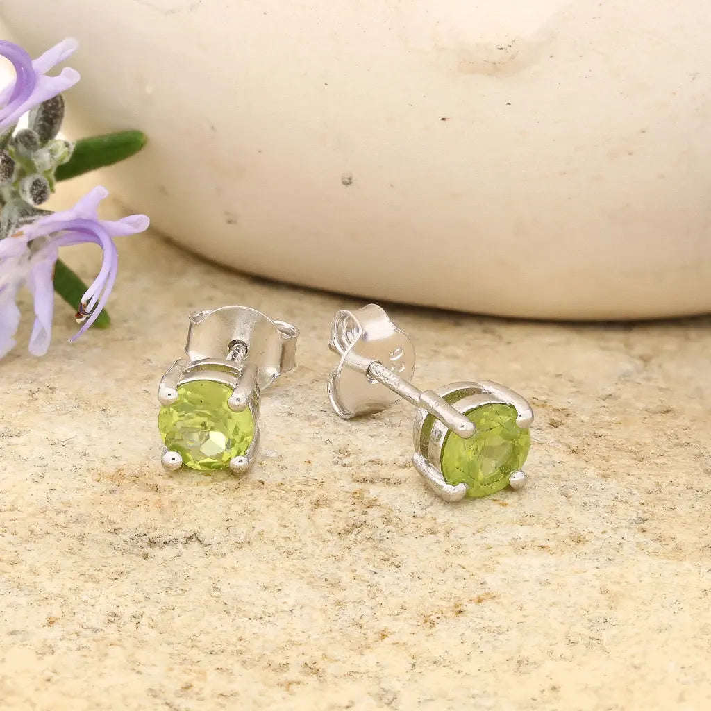 Sterling Silver Peridot Solitaire Stud Earrings 5mm