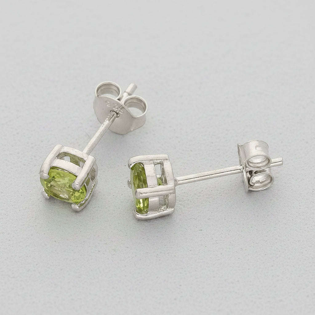 Sterling Silver Peridot Solitaire Stud Earrings 5mm