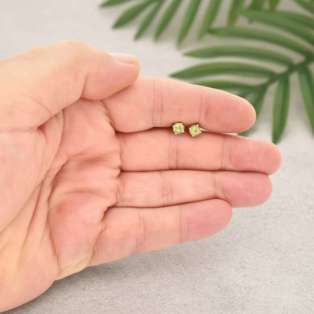 Sterling Silver Peridot Solitaire Stud Earrings 5mm