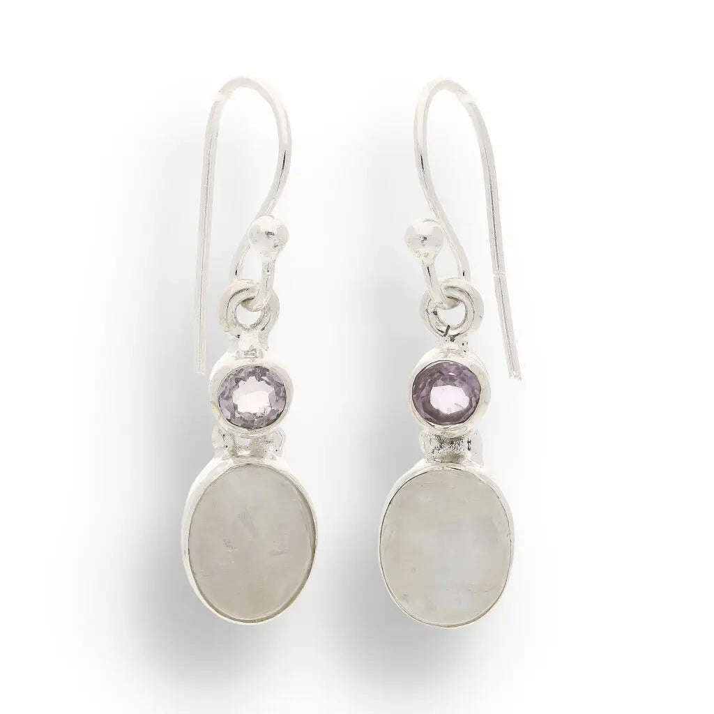 Moonstone & Amethyst Sterling Silver Earrings - Tranquility & Healing