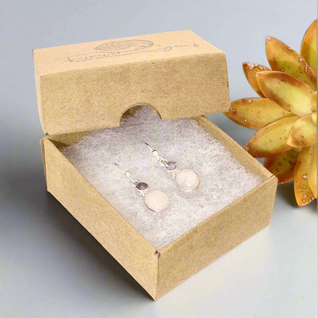Moonstone & Amethyst Sterling Silver Earrings - Tranquility & Healing