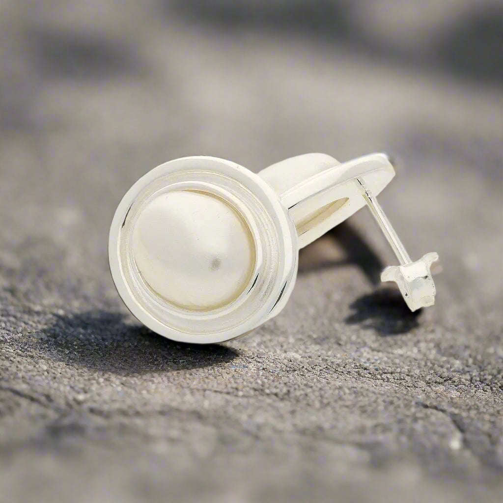 Limited Edition Sterling Silver Mabe Pearl Bezel Stud Earrings