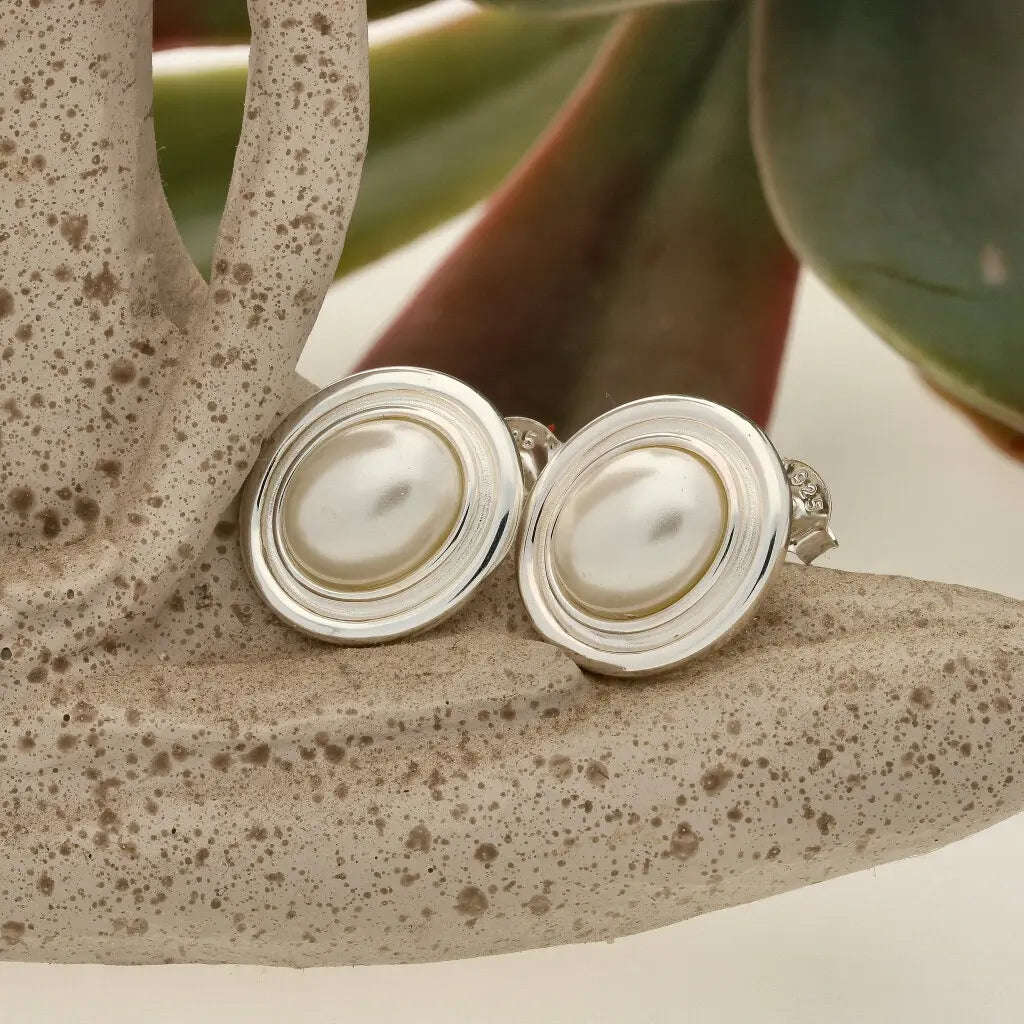 Limited Edition Sterling Silver Mabe Pearl Bezel Stud Earrings