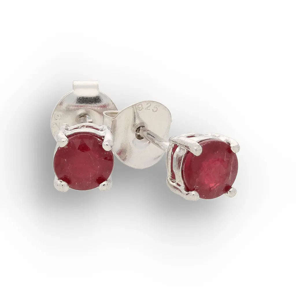 Ruby 4-Claw Stud Earrings Silver