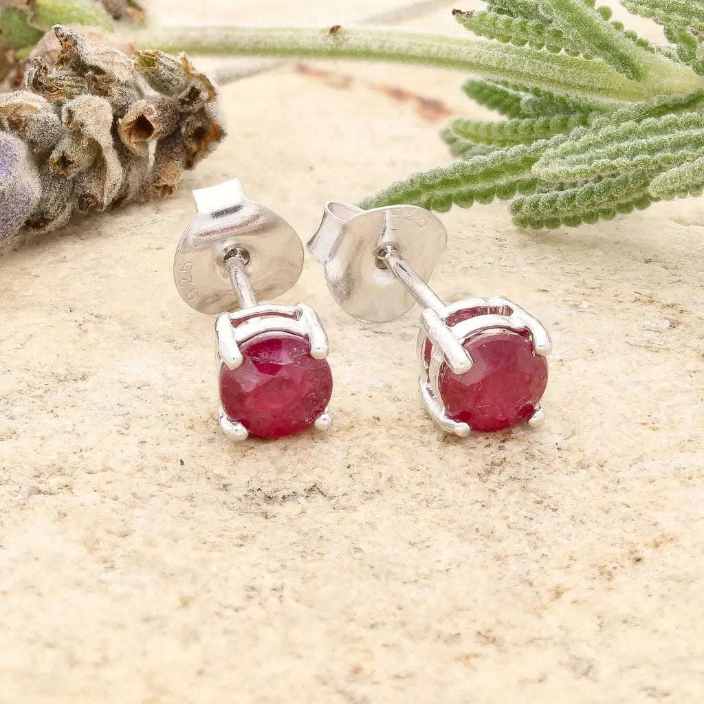 Ruby 4-Claw Stud Earrings Silver