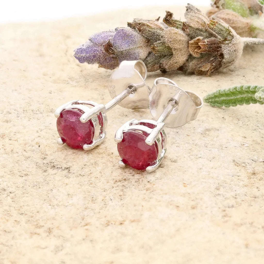 Ruby 4-Claw Stud Earrings Silver