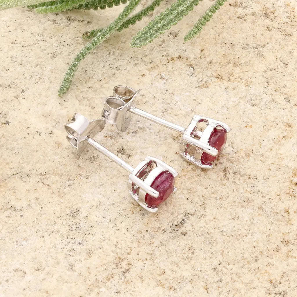 Ruby 4-Claw Stud Earrings Silver