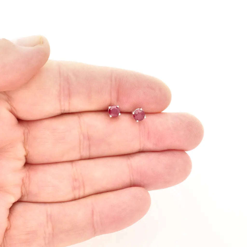 Ruby 4-Claw Stud Earrings Silver